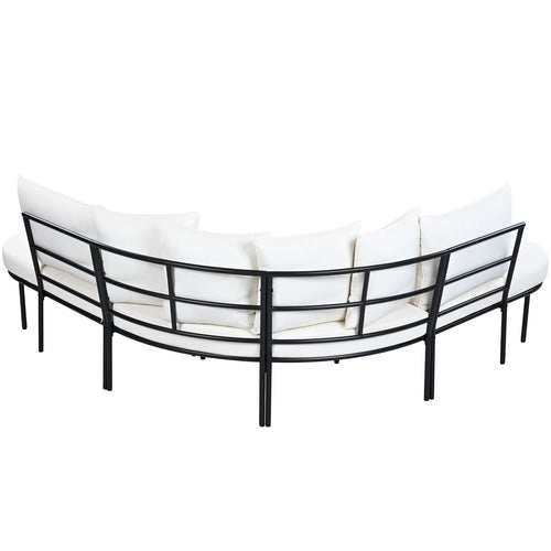 Patio Half-Moon Curved Outdoor Furniture Sofa Set with Coffee Table - Phoenix Fire Art Store