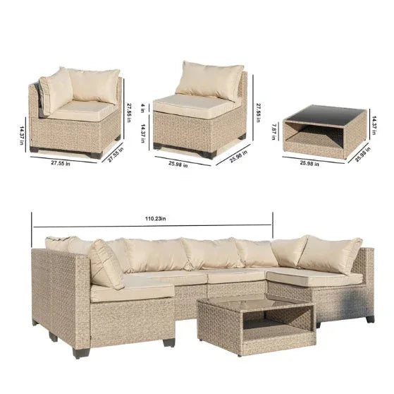 Patio Sofa Furniture Set | 7-Piece Outdoor Lounge - Phoenix Fire Art Store
