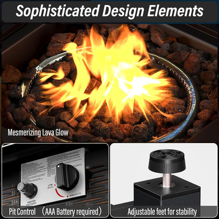 5-Piece Outdoor Patio Furniture Set with 50000 BTU Propane Fire Pit Table, Deep Seating Wicker Swivel Rocker Chairs and Loveseat Glider Patio Conversation Set for Deck Poolside Backyard Blue-4