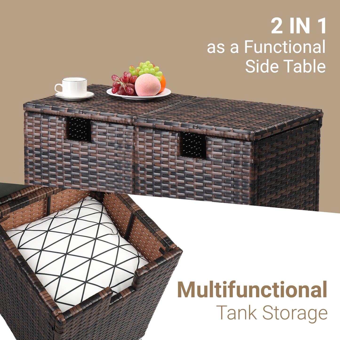 Gas Cylinder Storage, Brown Gradient, Braided Rattan Edging Table, 39.5x39.5x56.5cm