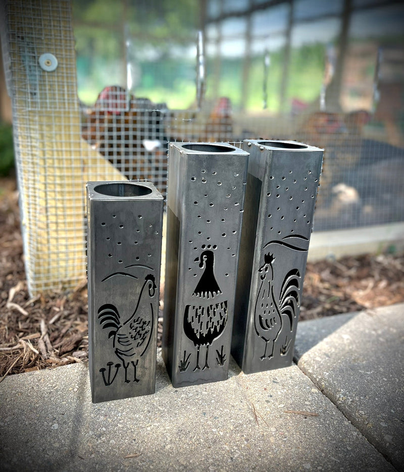 Chicken Coop Trio Luminary Pillars with Solar Cap - Cluck Yeah, They Glow!