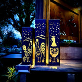 Chicken Coop Trio Luminary Pillars with Solar Cap - Cluck Yeah, They Glow!