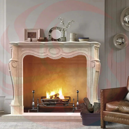 Crema Marfil Marble French Villa Style Hand-carved Fireplace Surround (W)12" (L)48" (H)39.5" - Phoenix Fire Art Store