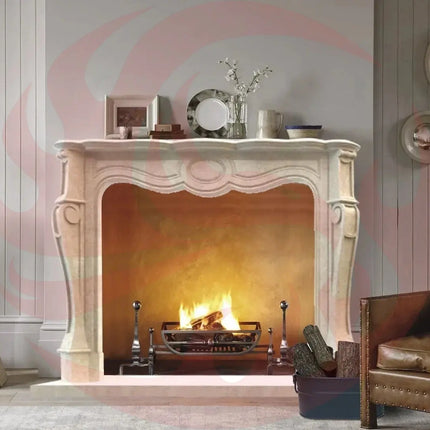 Crema Marfil Marble French Villa Style Hand-carved Fireplace Surround (W)12" (L)48" (H)39.5" - Phoenix Fire Art Store