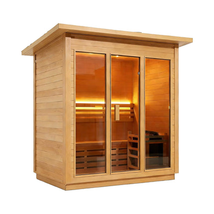Custom 4-Person Luxury Canadian Hemlock Outdoor Steam Sauna With Heater And Stones [Made-To-Order] (SAK79406) SAKSBY WHOLESALE