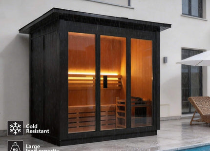 Custom 4-Person Luxury Spruce Outdoor Steam Sauna With Heater And Stones [Made-To-Order] (SAK87912) SAKSBY WHOLESALE