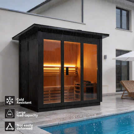 Custom 8-Person Luxury Canadian Hemlock Outdoor Steam Sauna With Heater And Stones [Made-To-Order] (SAK95107) SAKSBY WHOLESALE