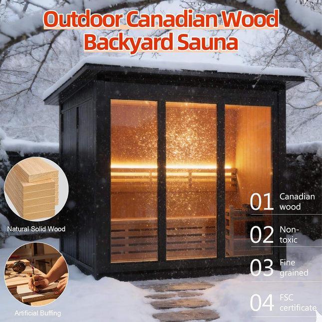 Custom 4-Person Luxury Canadian Hemlock Outdoor Steam Sauna With Heater And Stones [Made-To-Order] (SAK79406) SAKSBY WHOLESALE