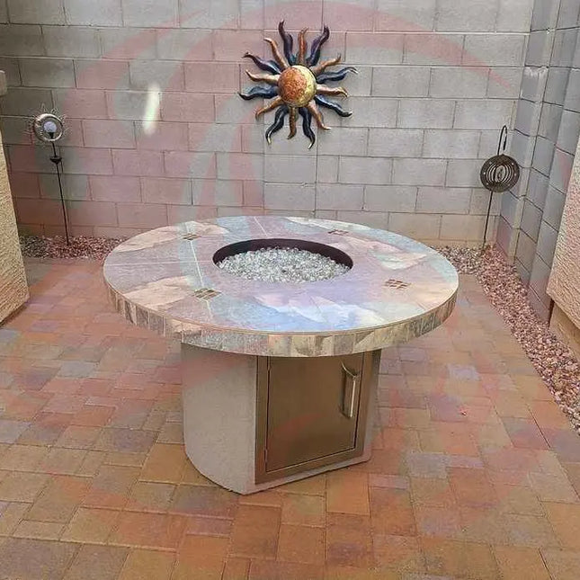 Bahama Outdoor Fire Table - 35,000 BTU Round Dining Height for LP/NG/Wood Use - Phoenix Fire Art Store