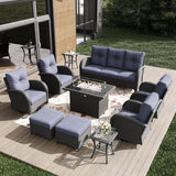Outdoor Patio Furniture Sets with Fire Pit Table 10 Pieces Wicker Swivel Rocker Chairs and Sofa Sets for Backyard Deck-0