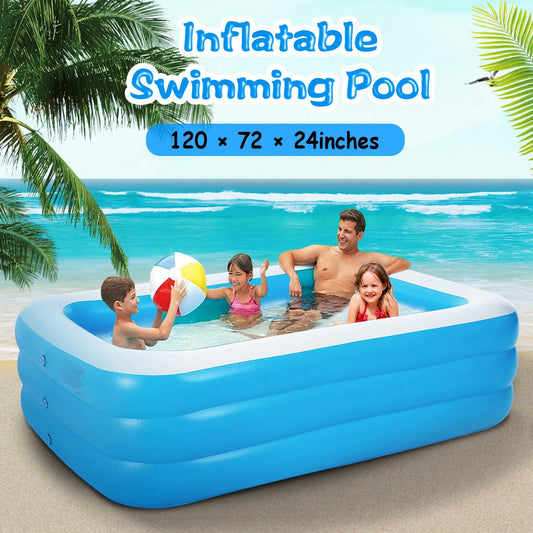 Inflatable Swimming Pool for Family, Inflatable Lounge Pool for Kids 120x72x24in