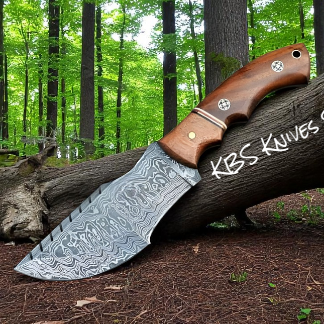 Custom Handmade Damascus Tracker Knife – Scout Carry with Leather Sheath