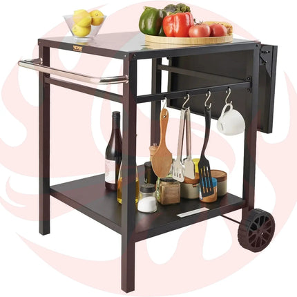 Outdoor Multifunctional Foldable, Portable, Modular Iron Table Top BBQ Grill Dining Cart With Double-Shelf - Phoenix Fire Art Store