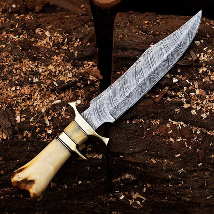 Twist Damascus Steel Blade Hunting Bowie Knife