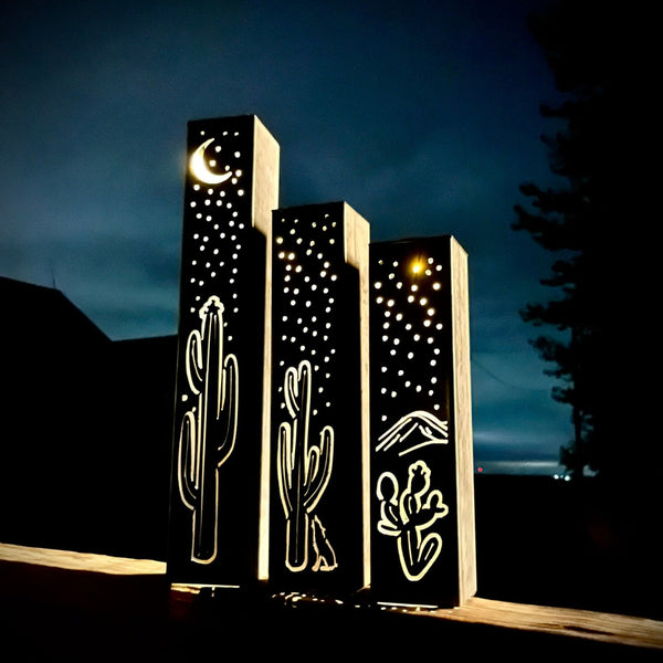 Desert Night Luminary Pillars with Solar Cap - Glow Up Your Outdoor Game