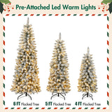 3 Pcs Flocked Artificial Christmas Tree Set With Lights, 4ft 5ft 6ft Christmas Snow Tree Set, Christmas Decor