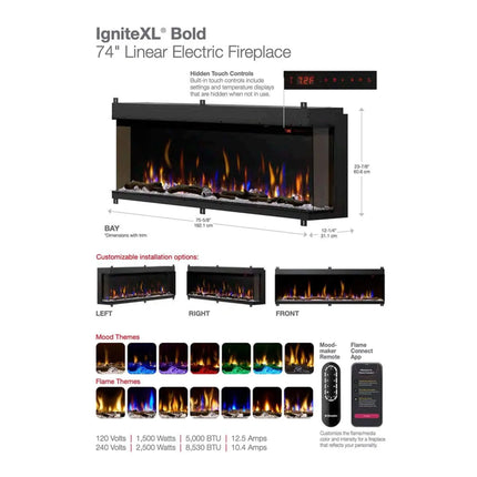 Dimplex IgniteXL Bold 74" Deep Built-In Linear Electric Fireplace [XLF7417-XD] (SAK78959) - Phoenix Fire Art Store