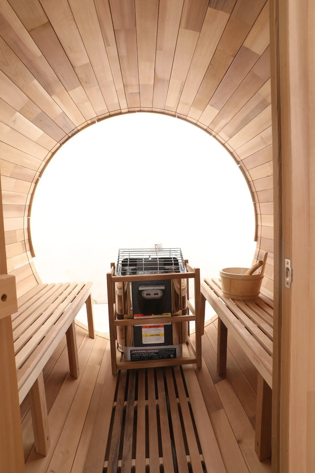 Blisspod, Prague, Canadian Red Cedar Outdoor Steam Barell Sauna, 2-4 / 4-6 persons with Full Glass Back & 2 front Porch seats zoppinh