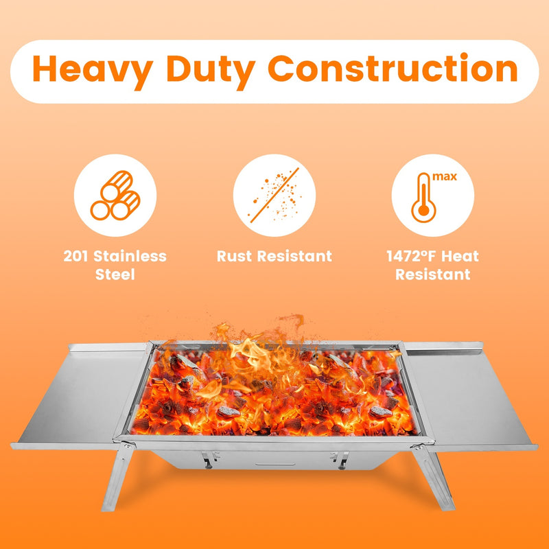 1 Set 3 In 1 Foldable Charcoal Grill Fire Pit Slow Cooker 2-3 People Portable Camping Grill Stainless Steel BBQ Grill - Phoenix Fire Art Store