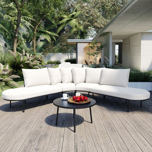 Patio Half-Moon Curved Outdoor Furniture Sofa Set with Coffee Table - Phoenix Fire Art Store