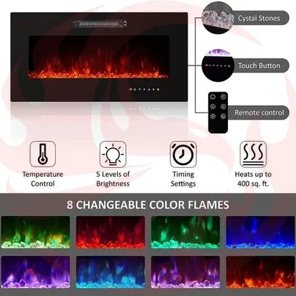 Modern TV Stand with Electric Fireplace and LED Lights - Phoenix Fire Art Store