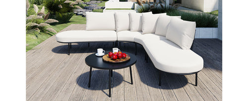 Patio Half-Moon Curved Outdoor Furniture Sofa Set with Coffee Table - Phoenix Fire Art Store