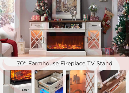 Electric Fireplace TV Stand With Glass Door Storage Cabinet, 70" (SAK58627) SAKSBY WHOLESALE