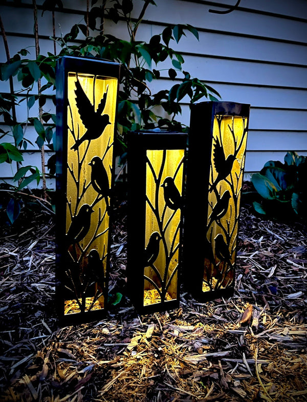 Evening Aviary Luminary Pillars w/ Solar Cap