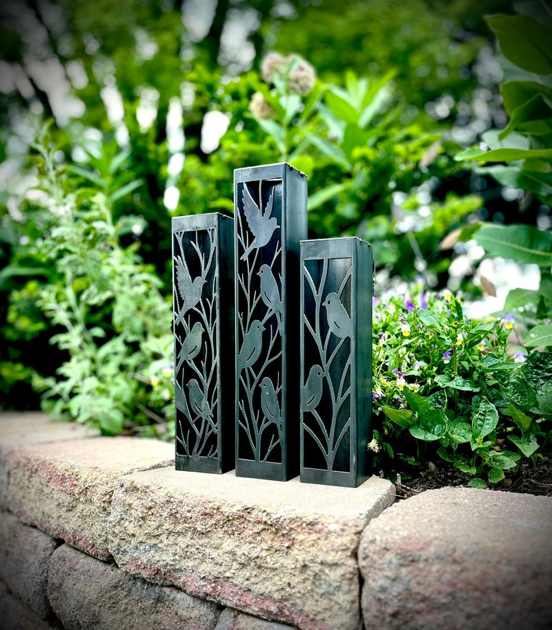 Evening Aviary Luminary Pillars w/ Solar Cap