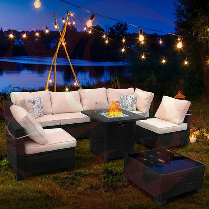 8 Piece Wicker Patio Furniture Set with Fire Pit-0