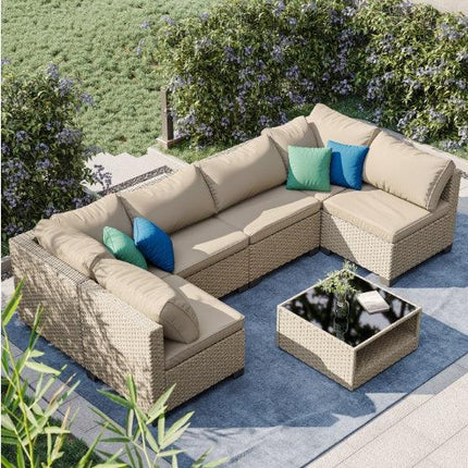 Patio Sofa Furniture Set | 7-Piece Outdoor Lounge - Phoenix Fire Art Store