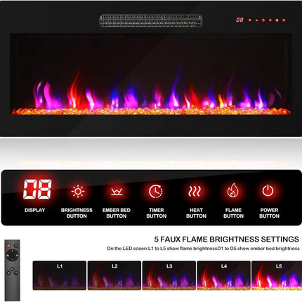 68" Entertainment Center with 36" Electric Fireplace Heater & Storage Cabinet, for Tv's up to 75" - Harper (Black Ebony) - Phoenix Fire Art Store