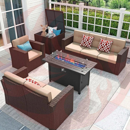 Outdoor Rattan Furniture Set with 45 Inch Fire Pit-0