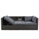 U Style Patio Rectangle Daybed With Canopy, Wicker Sectional Seating - Phoenix Fire Art Store