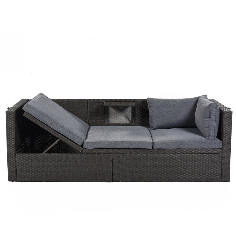 U Style Patio Rectangle Daybed With Canopy, Wicker Sectional Seating - Phoenix Fire Art Store