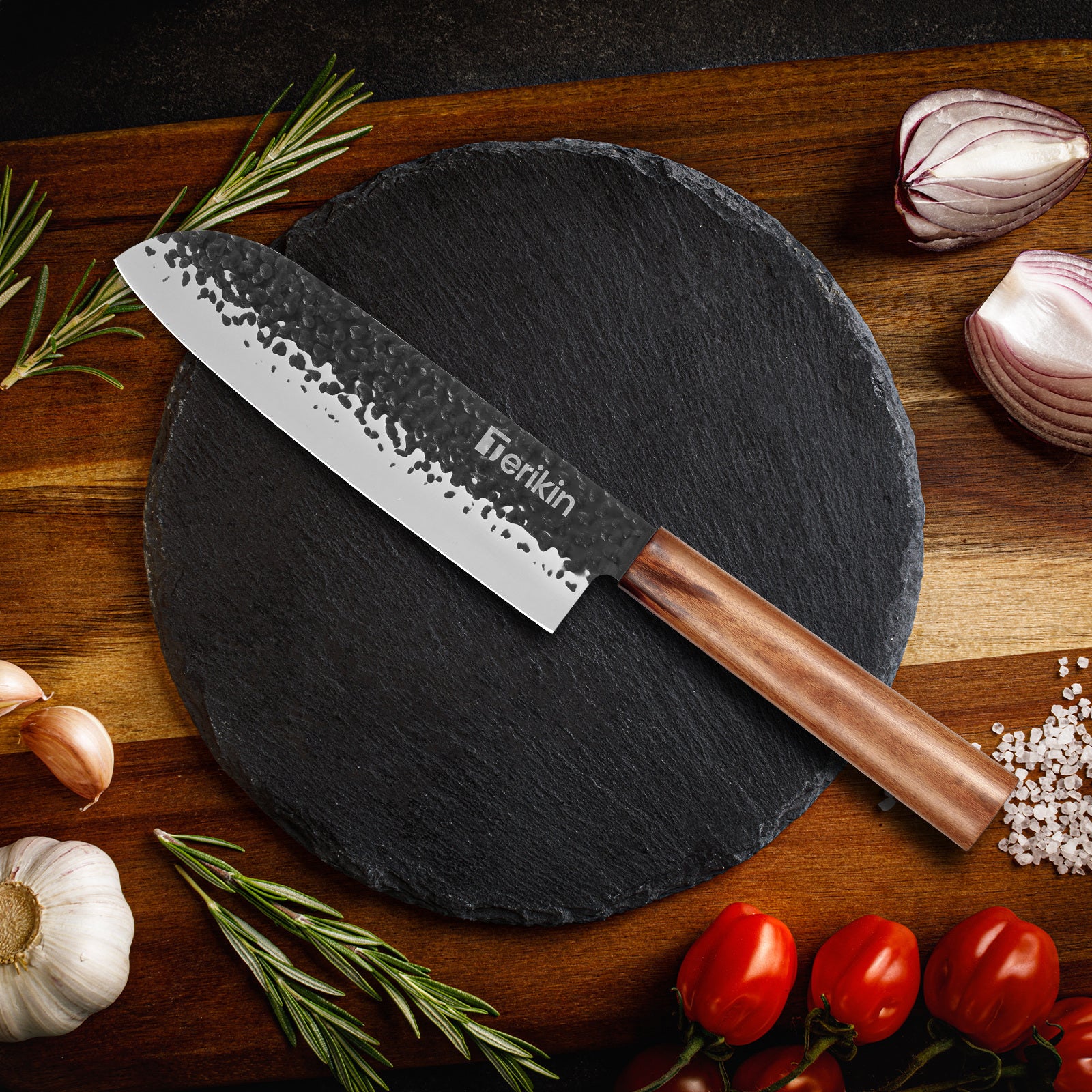 Professional Kiritsuke Santoku Chef Knife, 9 Inch German High Carbon Stainless Steel EN1.4116 with Sheath & Case - Phoenix Fire Art Store