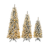 3 Pcs Flocked Artificial Christmas Tree Set With Lights, 4ft 5ft 6ft Christmas Snow Tree Set, Christmas Decor