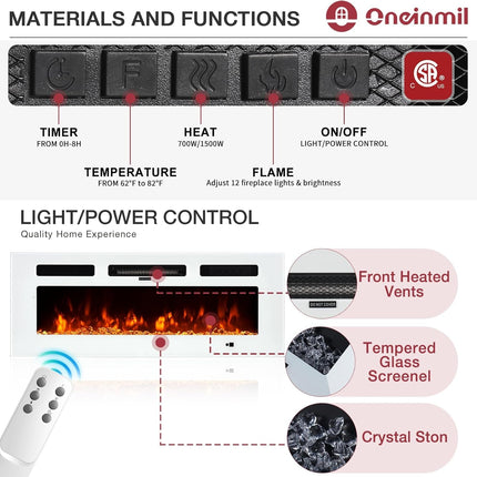 80in Fireplace TV Stand - Black for 90in TV's 4