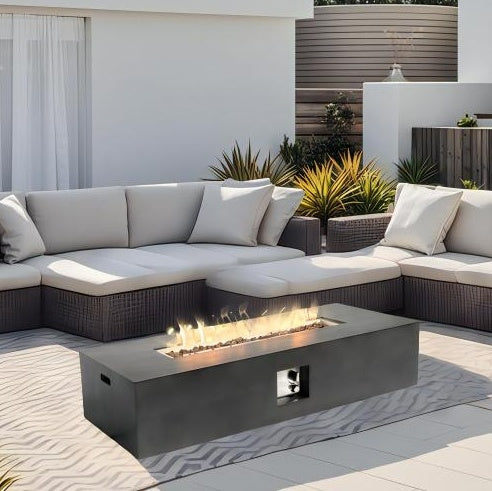 50,000 BTU Large Rectangular Stone Gas Fire Pit With Cover