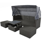 U Style Patio Rectangle Daybed With Canopy, Wicker Sectional Seating - Phoenix Fire Art Store