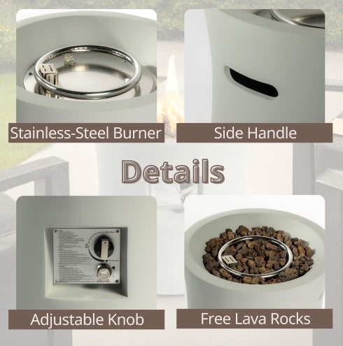 Outdoor Propane Fire Pit Table,Compact Streamlined Modern 20-inch,Round Graphite Base With Waterproof Cover,Free Lava Rocks - Phoenix Fire Art Store