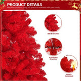 6 FT Artificial Christmas Tree, Unlit Hinged Christmas Pine Tree With 800 Branch Tips And Sturdy Metal Stand, Red - Phoenix Fire Art Store