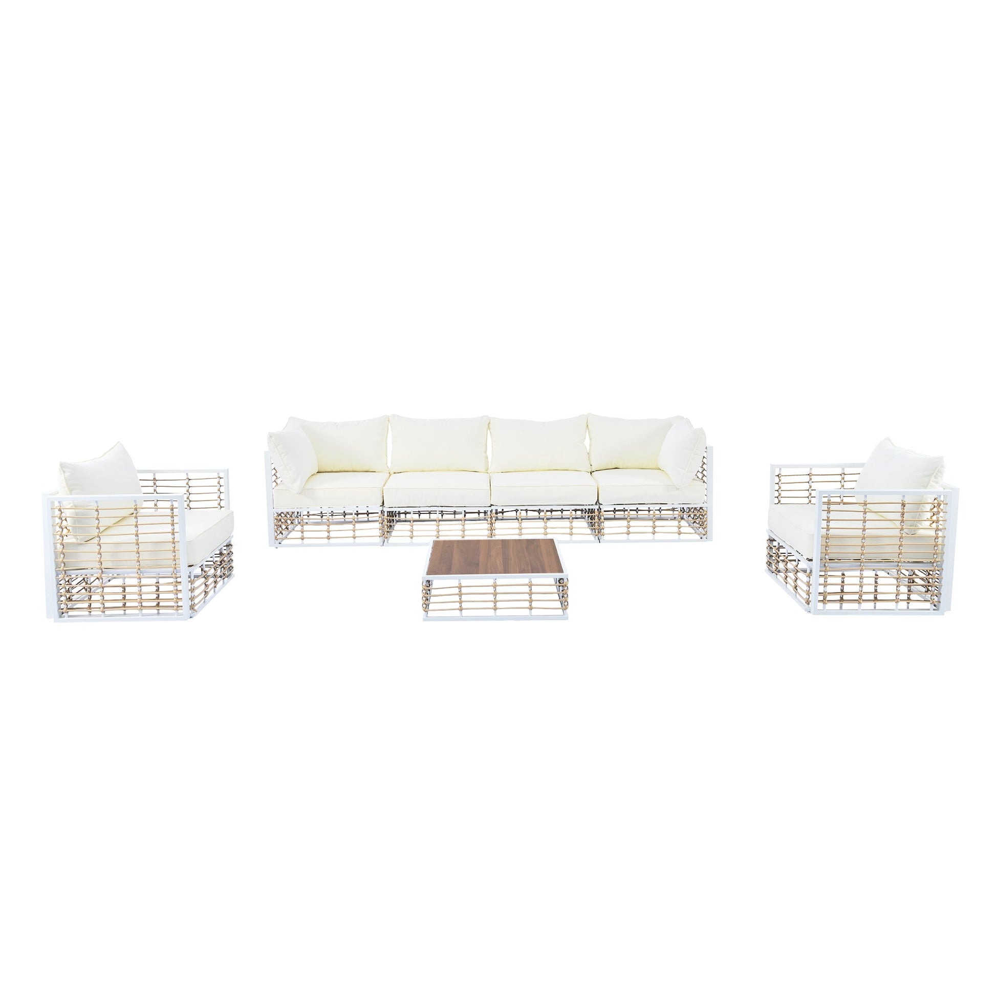 Modern Minimalist 7-Piece Metal Patio All-Weather Sectional Sofa Set - Phoenix Fire Art Store