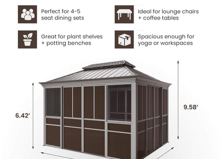 Alora Terrace Fully-Enclosed Outdoor Black Sunroom With Lockable Sliding Doors And Galvanized Double Steel Roof (SAK81634) SAKSBY WHOLESALE