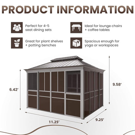 Alora Terrace Fully-Enclosed Outdoor Black Sunroom With Lockable Sliding Doors And Galvanized Double Steel Roof (SAK81634) SAKSBY WHOLESALE