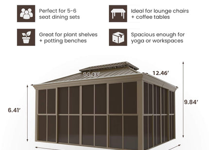 Alora Terrace Fully-Enclosed Outdoor Black Sunroom With Lockable Sliding Doors And Galvanized Double Steel Roof (SAK81634) SAKSBY WHOLESALE