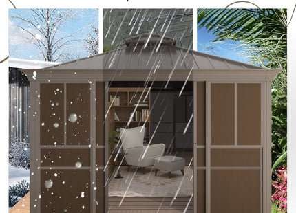 Alora Terrace Fully-Enclosed Outdoor Black Sunroom With Lockable Sliding Doors And Galvanized Double Steel Roof (SAK81634) SAKSBY WHOLESALE