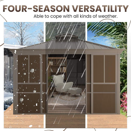 Alora Terrace Fully-Enclosed Outdoor Black Sunroom With Lockable Sliding Doors And Galvanized Double Steel Roof (SAK81634) SAKSBY WHOLESALE