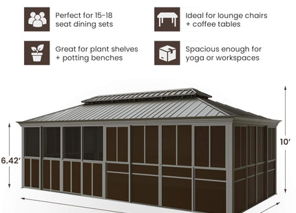 Alora Terrace Fully-Enclosed Outdoor Black Sunroom With Lockable Sliding Doors And Galvanized Double Steel Roof (SAK81634) SAKSBY WHOLESALE
