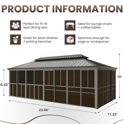 Alora Terrace Fully-Enclosed Outdoor Black Sunroom With Lockable Sliding Doors And Galvanized Double Steel Roof (SAK81634) SAKSBY WHOLESALE